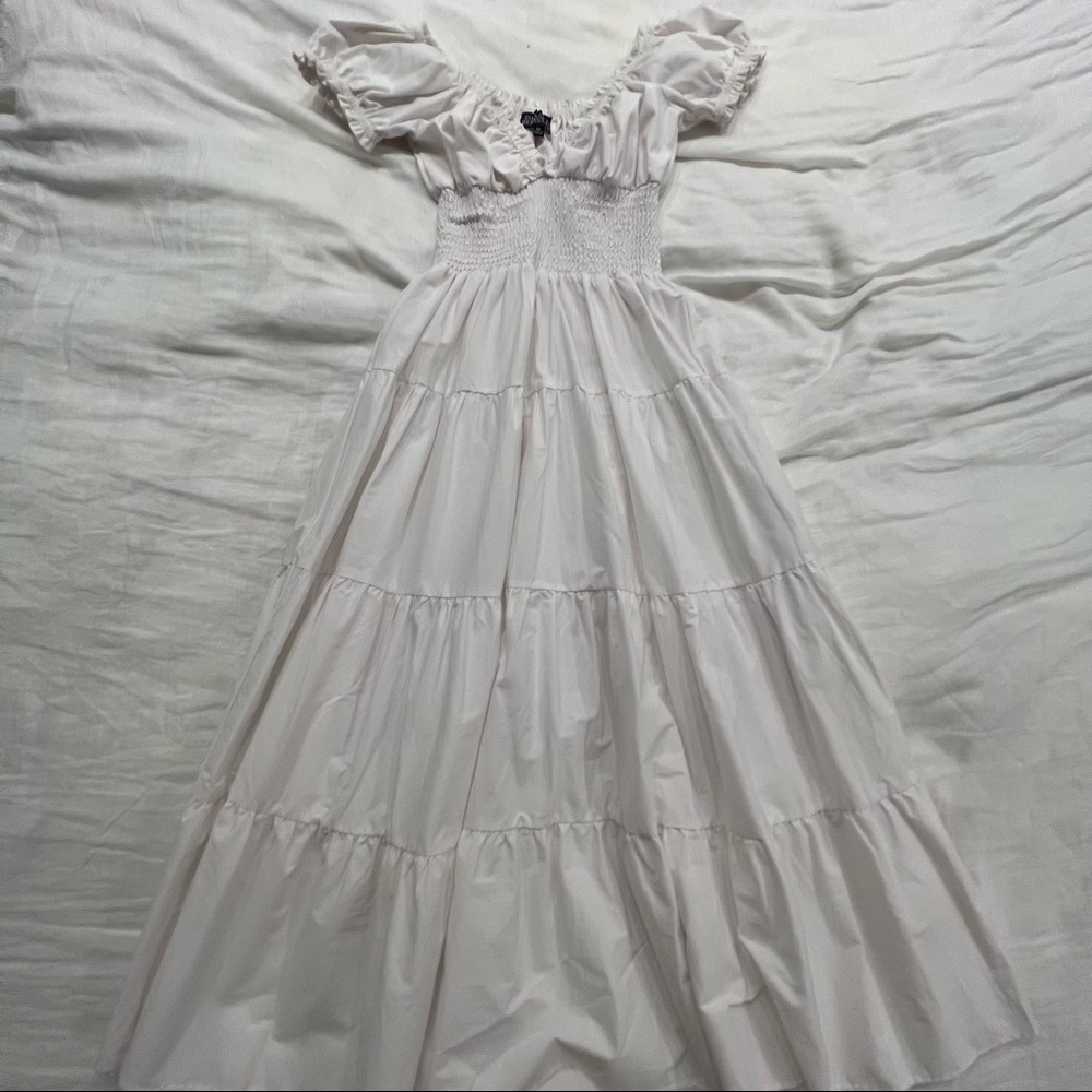 White Ruched Summer Dress